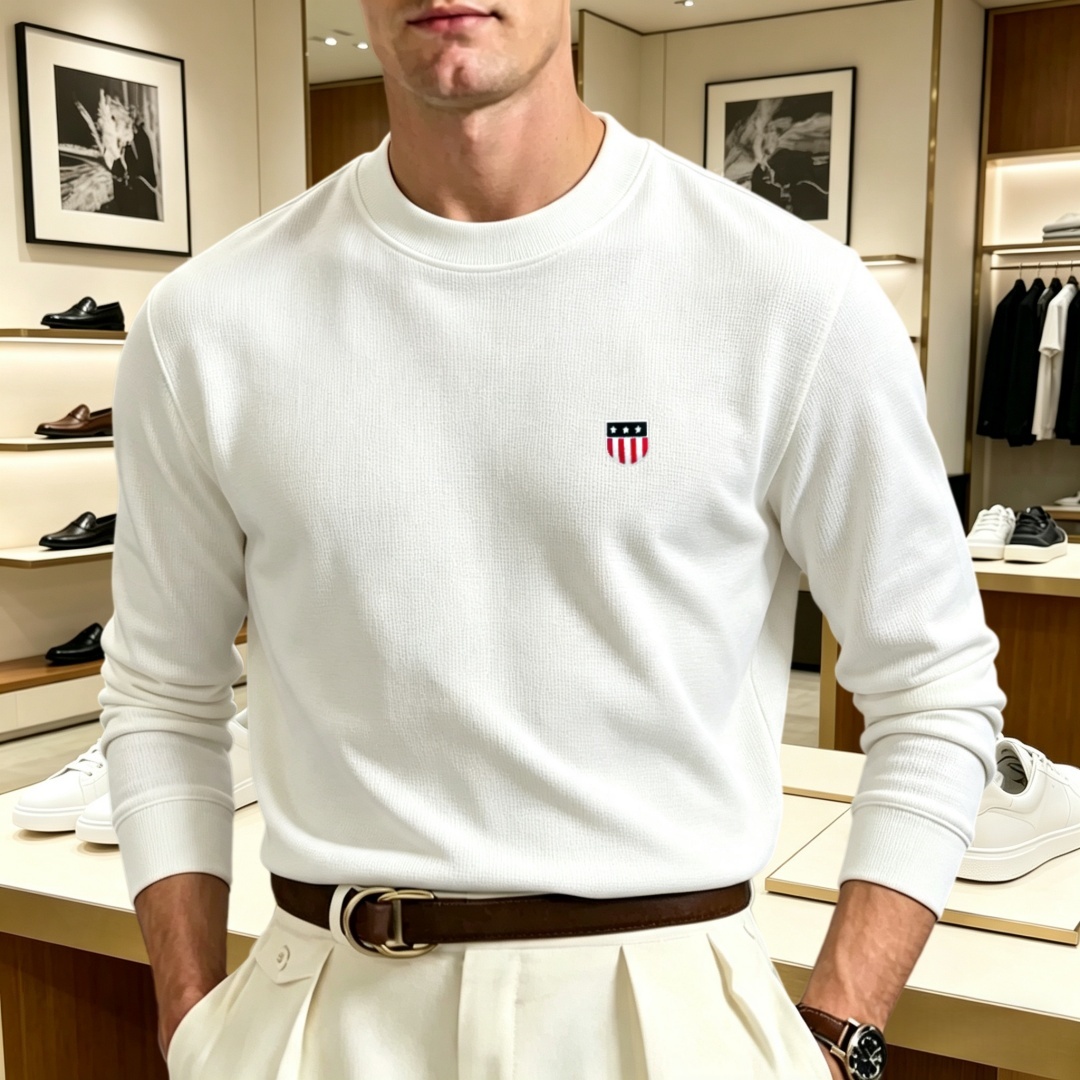 Mens Fashion Top - Miękka bawełniana koszulka męska z długim