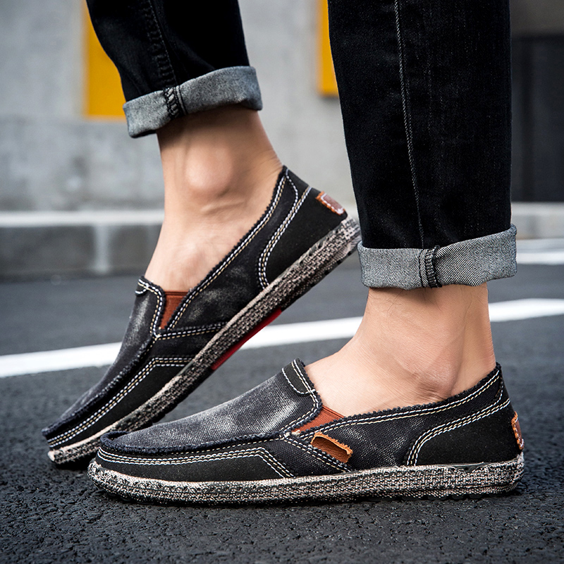 Mens Fashion Denim - Modne, oddychające płócienne mokasyny, nowe męskie