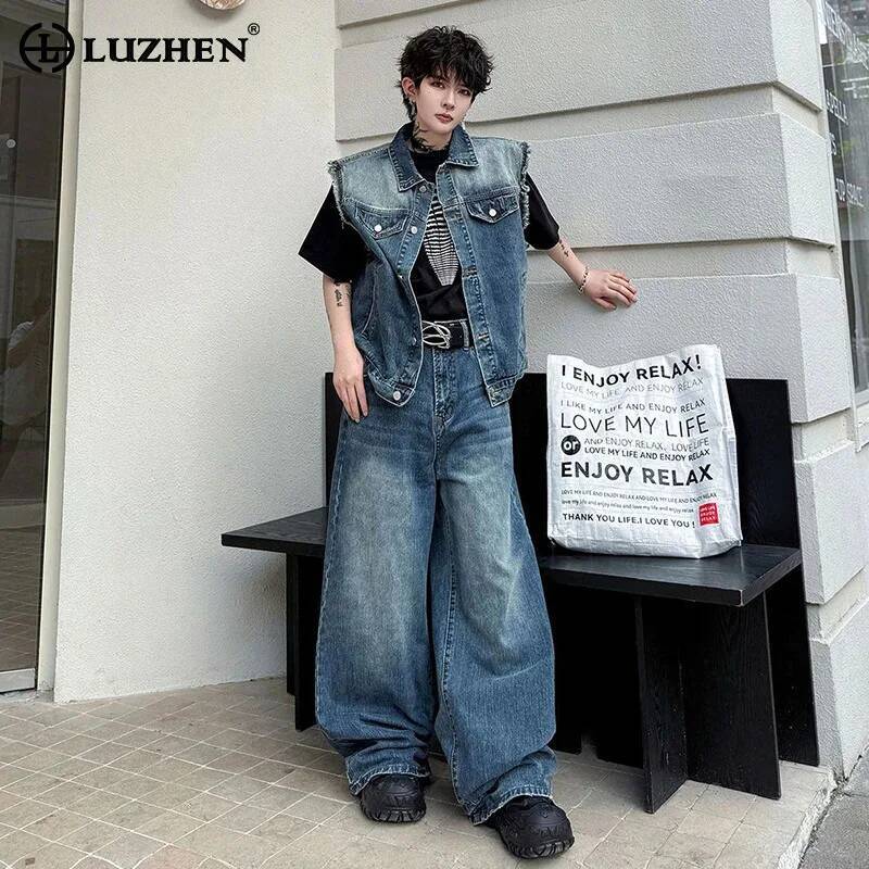 Mens Fashion Denim - LUZHEN 2026 Letnie dżinsowe komplety dwuczęściowe