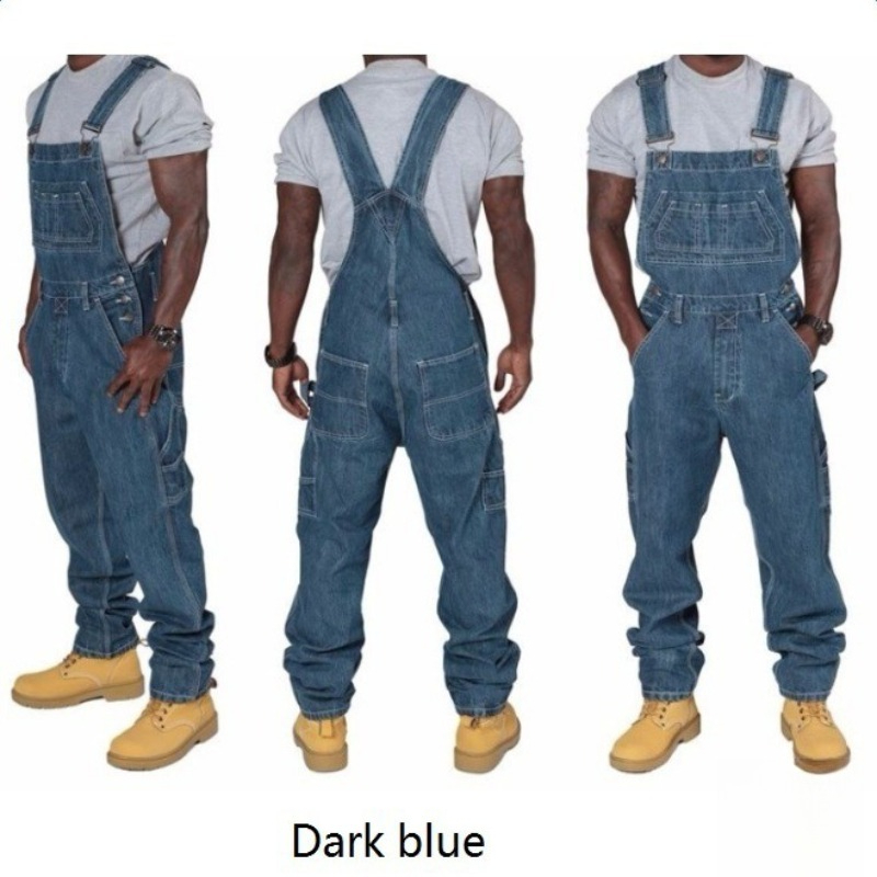 Mens Fashion Denim - Męskie dżinsowe ogrodniczki z przetarciami i