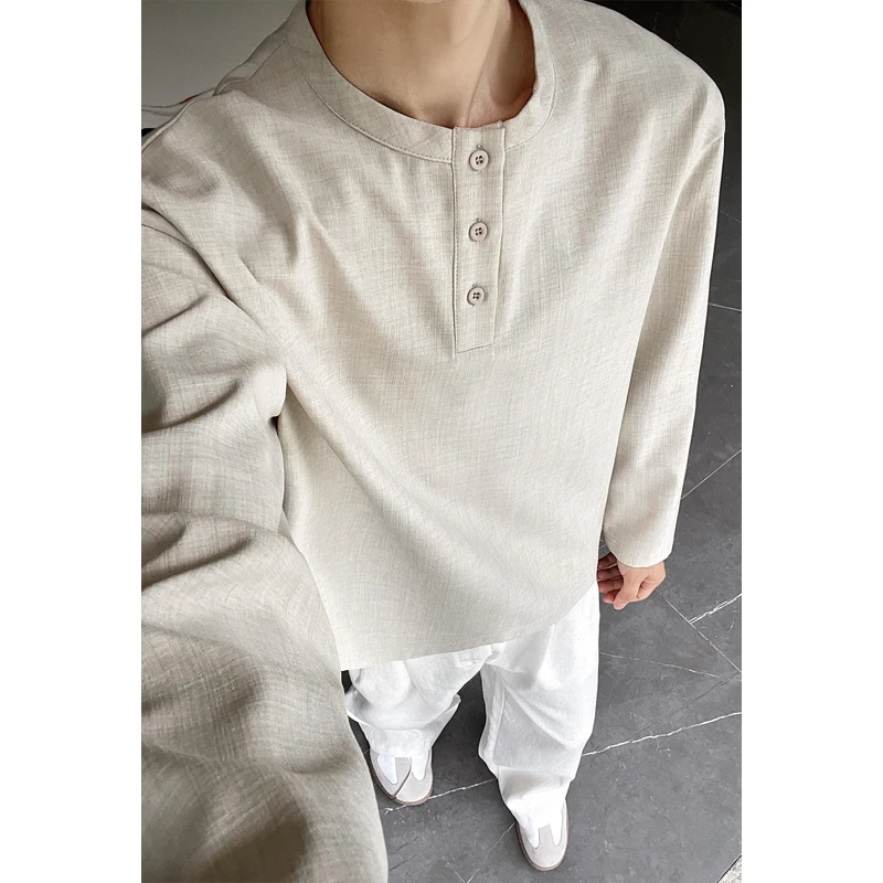 Mens Fashion Summer - Męska koszula Henley z imitacji lnu,