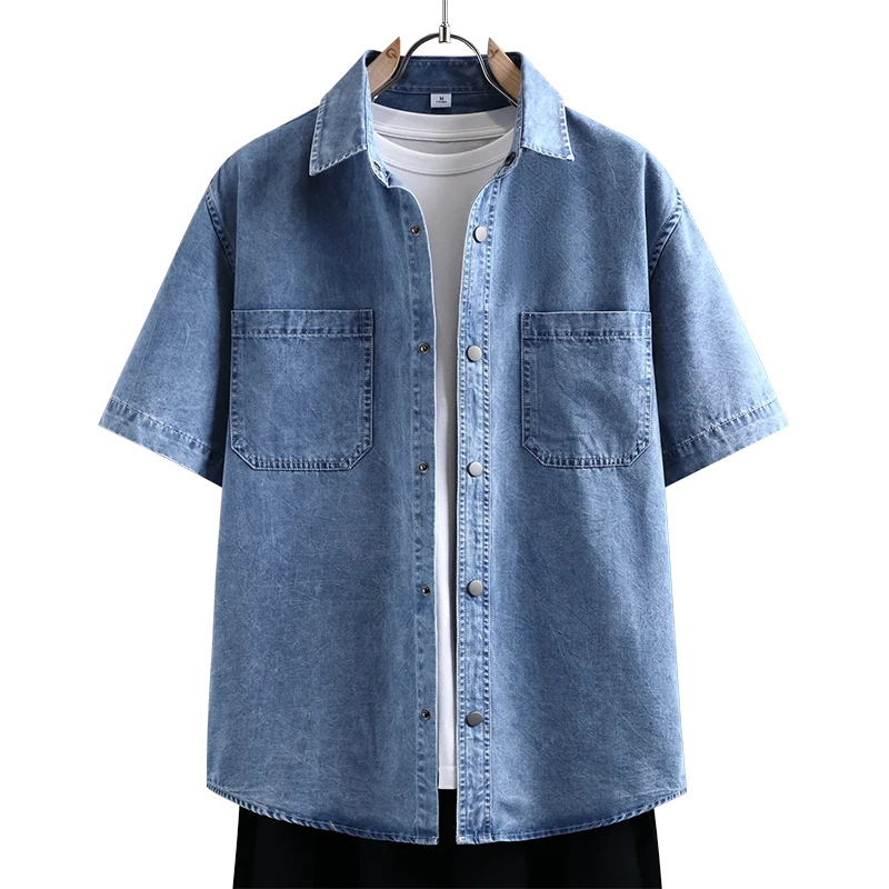 Mens Fashion Denim - Męska cienka koszula dżinsowa, nowa letnia