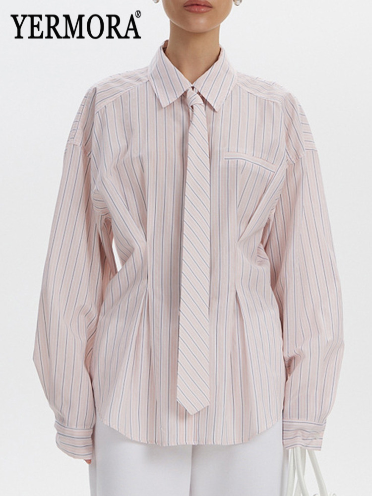 Men'S Fashion Pink Shirt - YERMORA Różowa Bluzka w Paski z