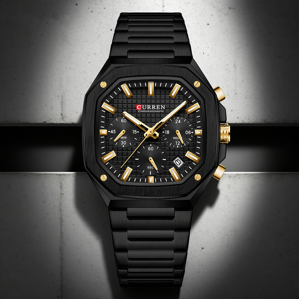 Mens Fashion Bracelet - CURREN Luksusowy kwadratowy zegarek chronograf dla