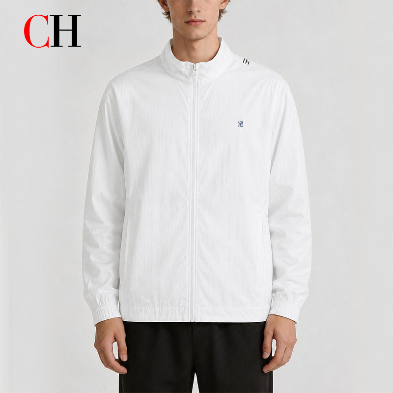 Windbreaker Men Zip - Męska biała kurtka z zamkiem błyskawicznym,