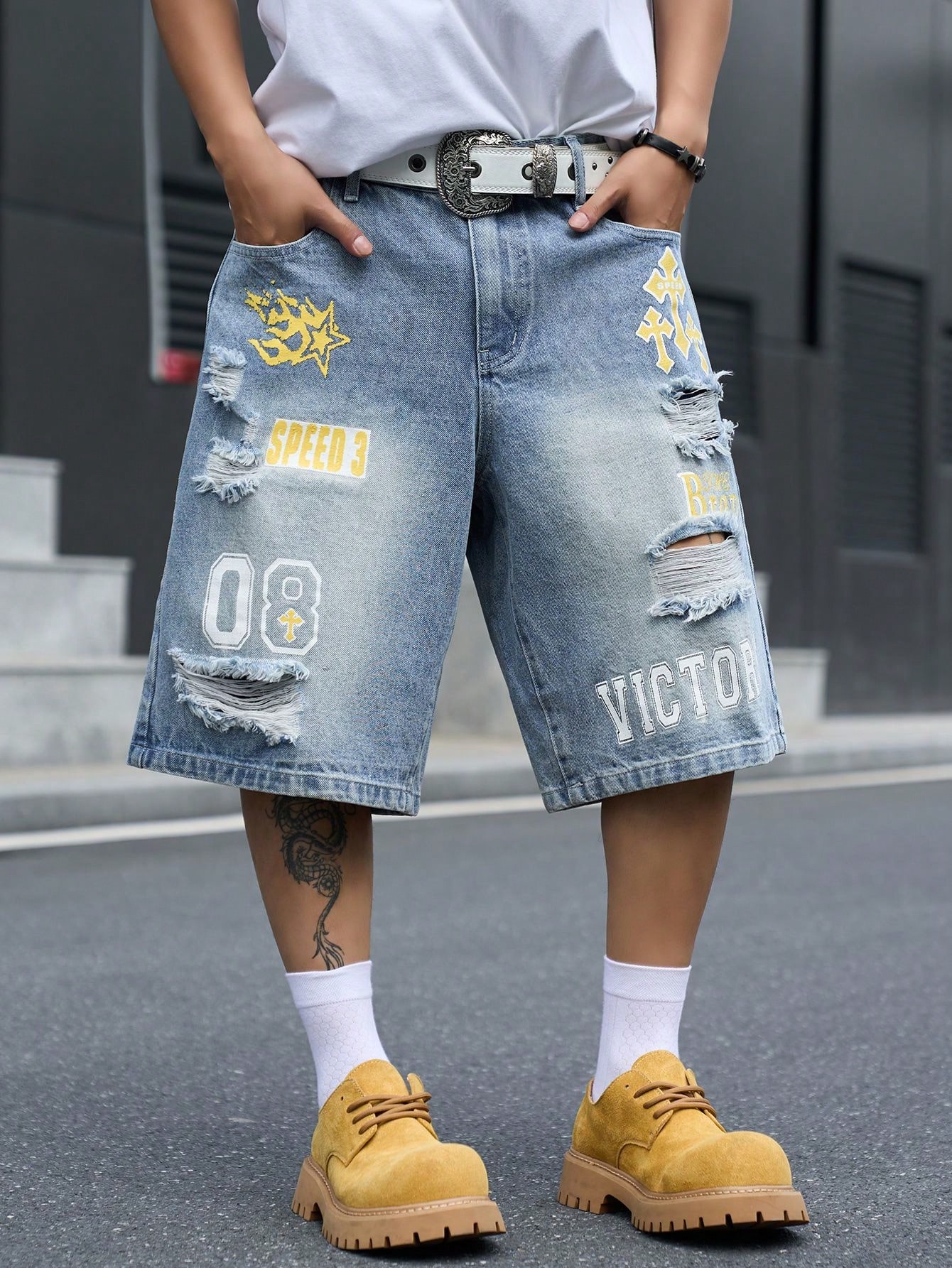 Mens Fashion Denim - Męskie luźne dżinsowe szorty bermudy, vintage'owe,