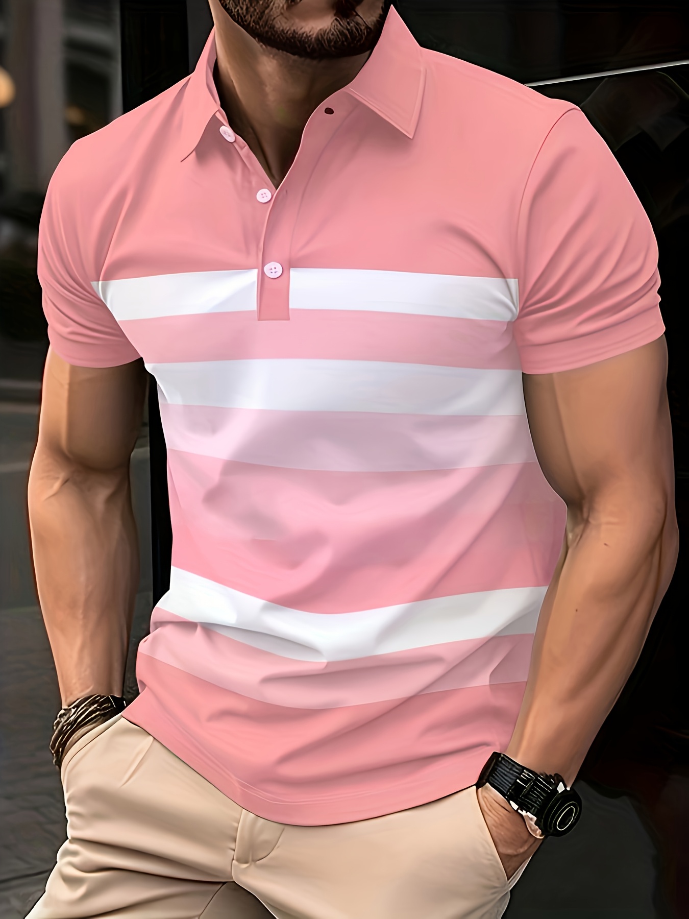 Letnia koszulka męska z krótki – Men'S Fashion Pink Shirt recenzja i cena